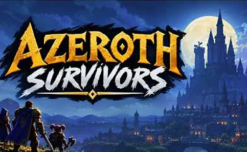 Azeroth Survivors key art: the title over a band of heroes and a moonlit castle.